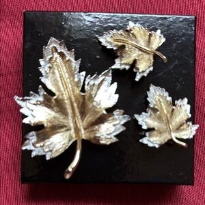 Gold and Silver Leaf Brooch Trio